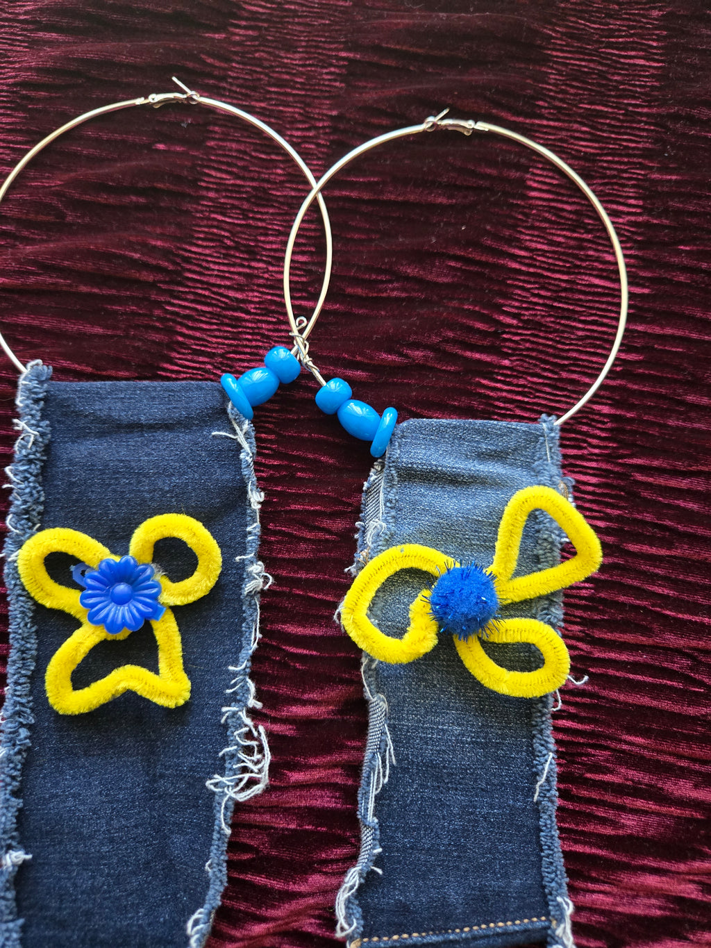 One-of-a-Kind Handmade Denim Flower Hoop Earrings 🌼💙