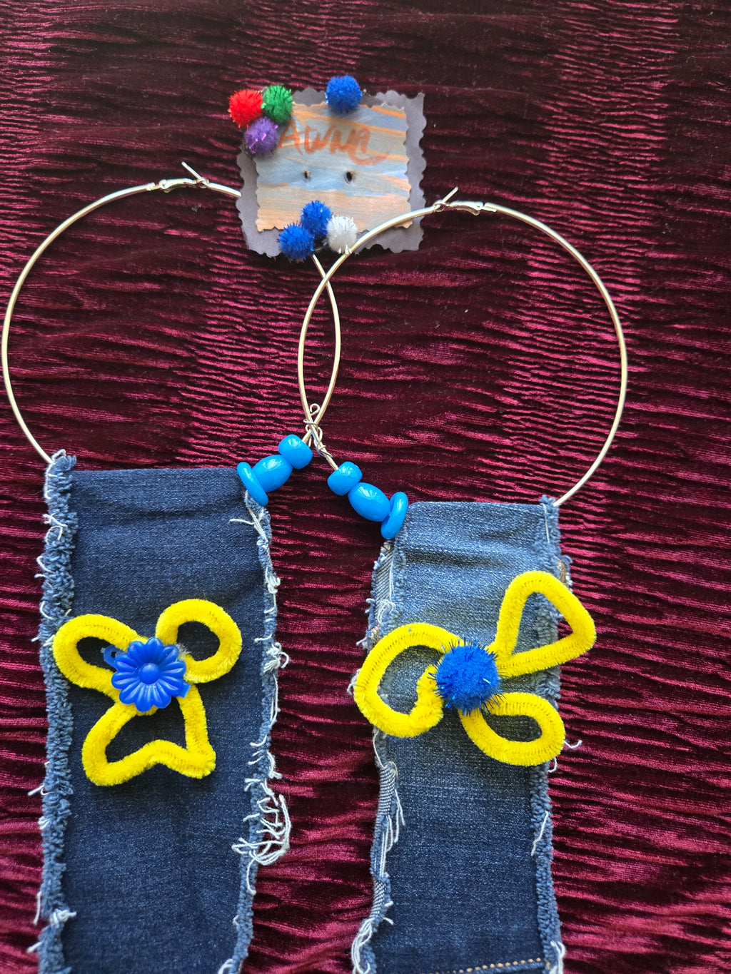 One-of-a-Kind Handmade Denim Flower Hoop Earrings 🌼💙