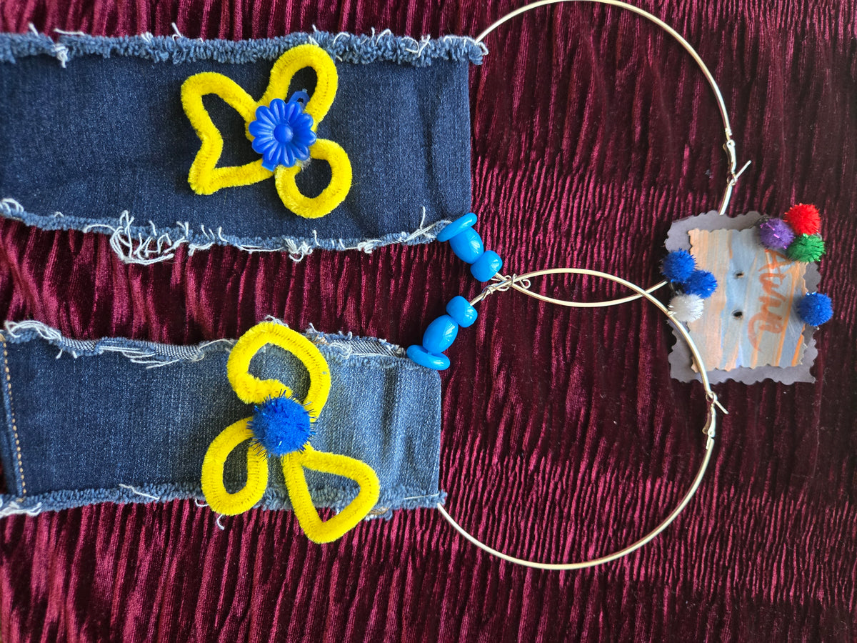 One-of-a-Kind Handmade Denim Flower Hoop Earrings 🌼💙