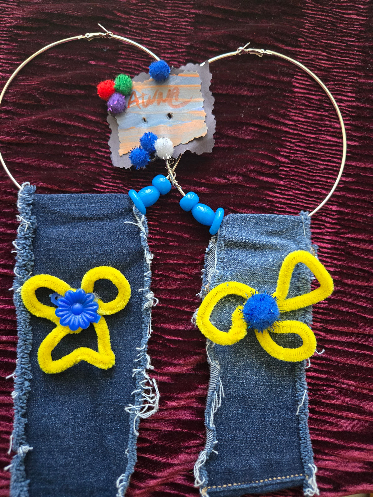 One-of-a-Kind Handmade Denim Flower Hoop Earrings 🌼💙