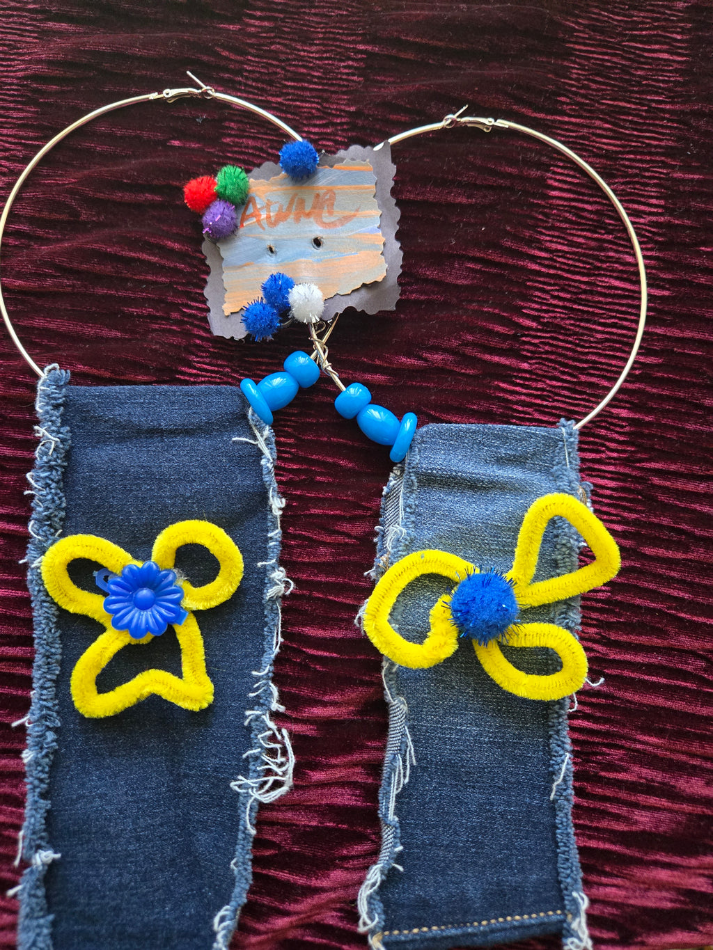 One-of-a-Kind Handmade Denim Flower Hoop Earrings 🌼💙